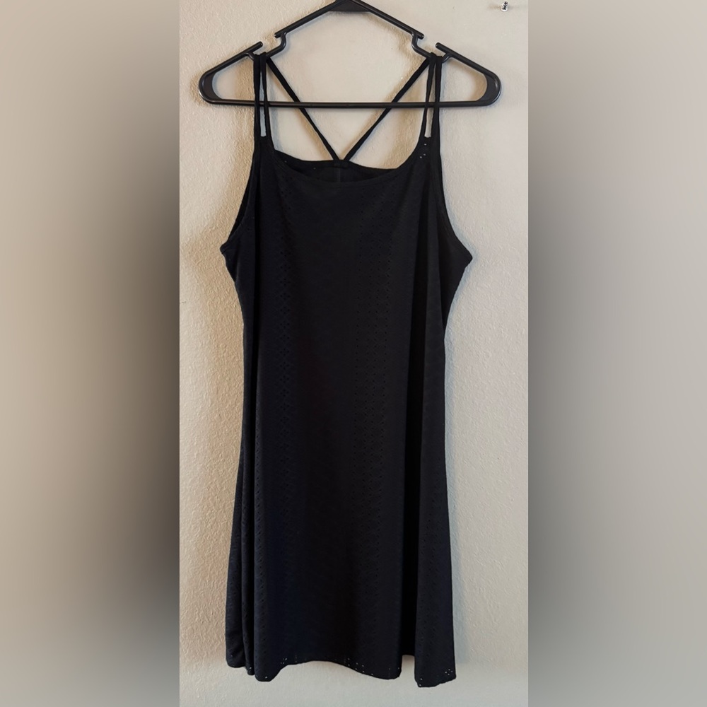 Women’s Black Sleeveless Eyelet Dress - Strappy Back, Size Medium.